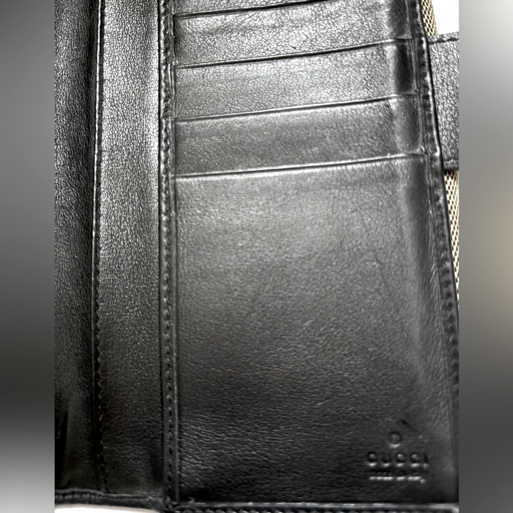 Gucci Vintage Tan Canvas with Black Leather Long Wallet - Picture 7 of 9